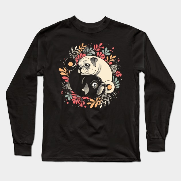 Yin and Yang Cute Pug Puppy Dogs Long Sleeve T-Shirt by IceTees